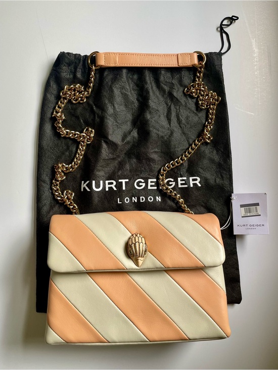 Kurt Geiger Handbags - Kurt Geiger London Peach & Cream Quilted Shoulder Bag with Gold Chain, NWT